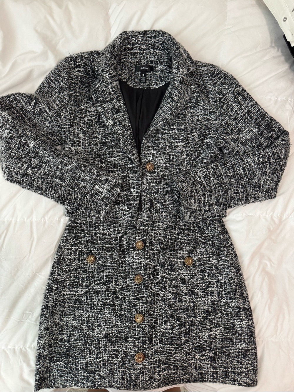 AQUA Cropped Tweed Button Front Blazer & Mini Skirt - NWT